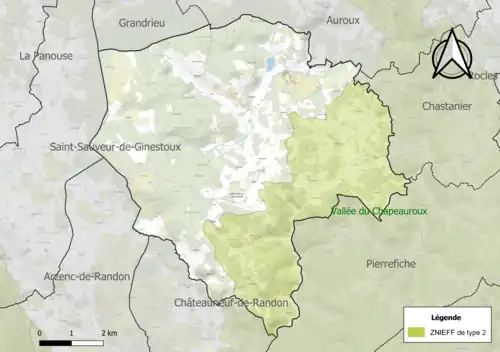 Carte de la ZNIEFF de type 2 sur la commune.