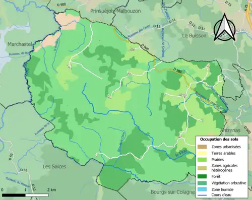 Carte en couleurs présentant l'occupation des sols.