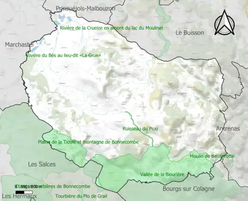 Carte des ZNIEFF de type 1 sur la commune.