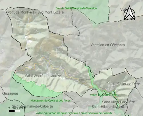 Carte des ZNIEFF de type 1 sur la commune.