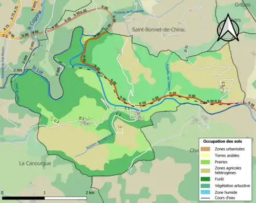 Carte en couleurs présentant l'occupation des sols.