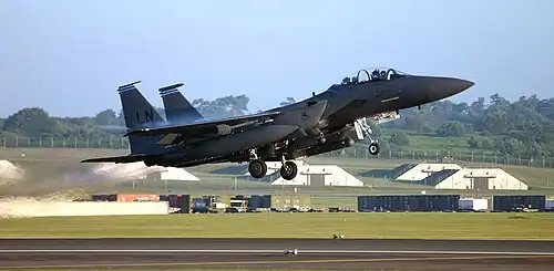 F-15E du 494th FS décollant de RAF Lakenheath.