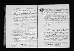 Registre d'état civil ancien avec écriture à la plume et à l'encre.