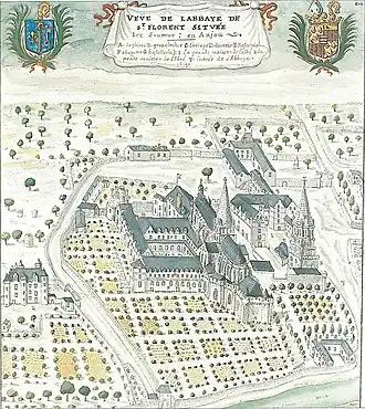 Vue ancienne de l'abbaye Saint-Florent de Saumur en 1699.