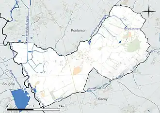 Carte en couleur présentant le réseau hydrographique de la commune