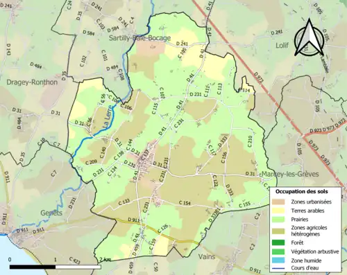 Carte en couleurs présentant l'occupation des sols.