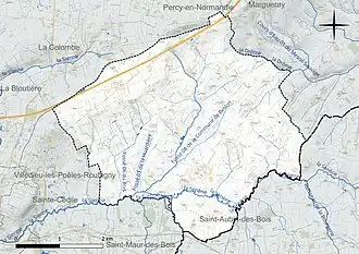 Carte en couleur présentant le réseau hydrographique de la commune