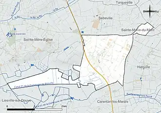 Carte en couleur présentant le réseau hydrographique de la commune