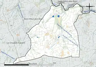 Carte en couleur présentant le réseau hydrographique de la commune