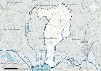 Carte en couleur présentant le réseau hydrographique de la commune