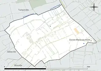 Carte en couleur présentant le réseau hydrographique de la commune