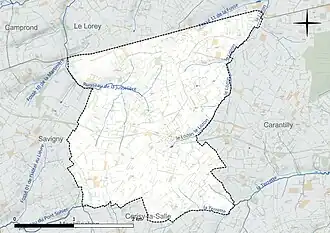 Carte en couleur présentant le réseau hydrographique de la commune