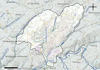 Carte en couleur présentant le réseau hydrographique de la commune