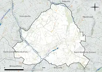 Carte en couleur présentant le réseau hydrographique de la commune