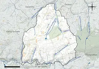 Carte en couleur présentant le réseau hydrographique de la commune