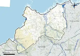 Carte en couleur présentant le réseau hydrographique de la commune