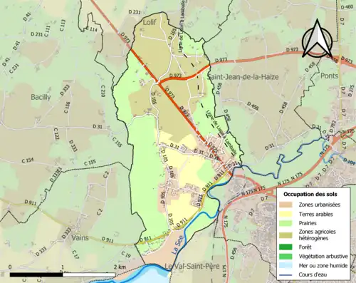 Carte en couleurs présentant l'occupation des sols.