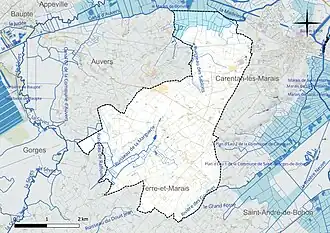 Carte en couleur présentant le réseau hydrographique de la commune