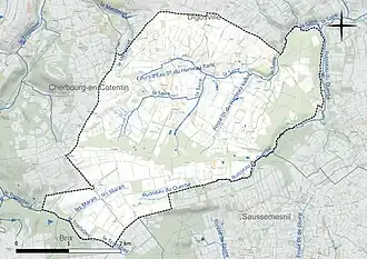 Carte en couleur présentant le réseau hydrographique de la commune