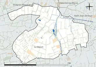Carte en couleur présentant le réseau hydrographique de la commune