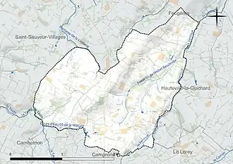 Carte en couleur présentant le réseau hydrographique de la commune