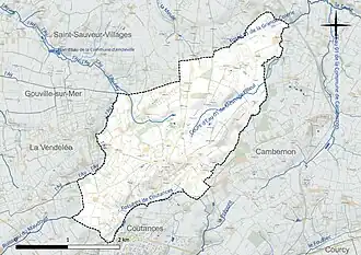 Carte en couleur présentant le réseau hydrographique de la commune