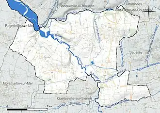 Carte en couleur présentant le réseau hydrographique de la commune