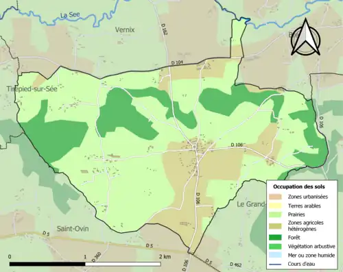 Carte en couleurs présentant l'occupation des sols.