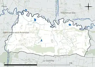 Carte en couleur présentant le réseau hydrographique de la commune