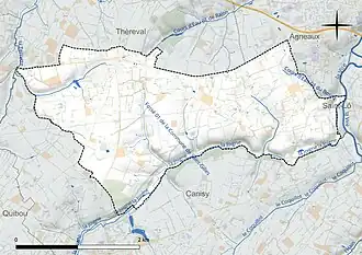 Carte en couleur présentant le réseau hydrographique de la commune