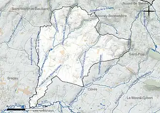 Carte en couleur présentant le réseau hydrographique de la commune