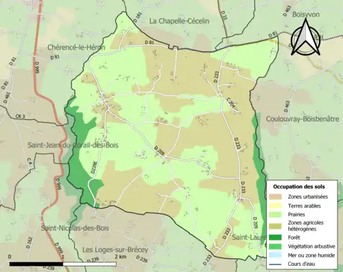 Carte en couleurs présentant l'occupation des sols.