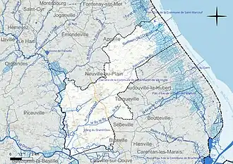 Carte en couleur présentant le réseau hydrographique de la commune