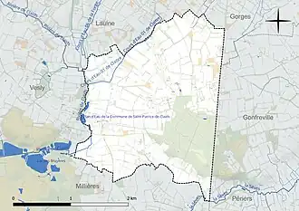 Carte en couleur présentant le réseau hydrographique de la commune