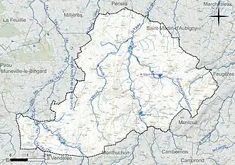 Carte en couleur présentant le réseau hydrographique de la commune