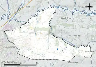 Carte en couleur présentant le réseau hydrographique de la commune