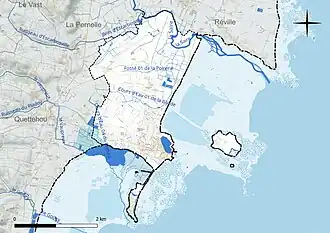 Carte en couleur présentant le réseau hydrographique de la commune