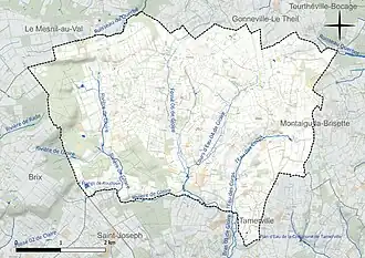 Carte en couleur présentant le réseau hydrographique de la commune