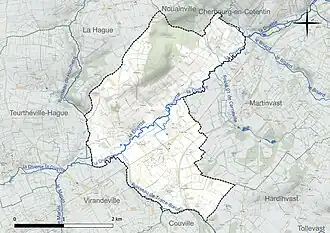 Carte en couleur présentant le réseau hydrographique de la commune
