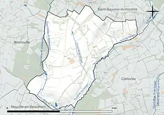 Carte en couleur présentant le réseau hydrographique de la commune