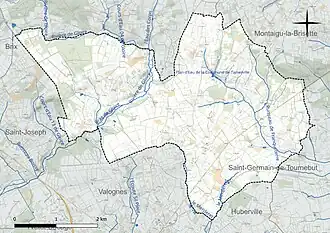 Carte en couleur présentant le réseau hydrographique de la commune