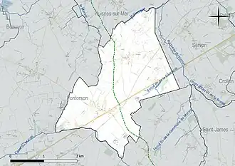 Carte en couleur présentant le réseau hydrographique de la commune