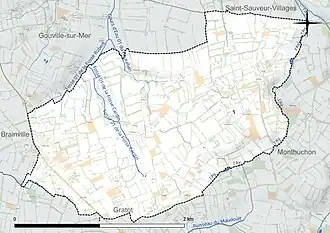 Carte en couleur présentant le réseau hydrographique de la commune