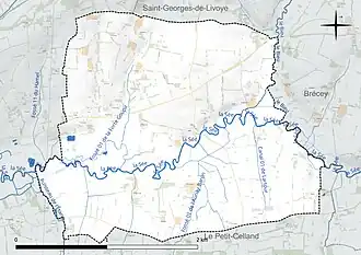 Carte en couleur présentant le réseau hydrographique de la commune