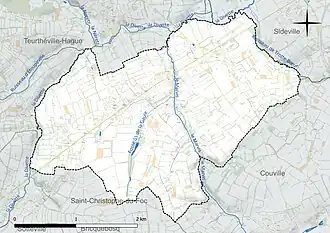 Carte en couleur présentant le réseau hydrographique de la commune