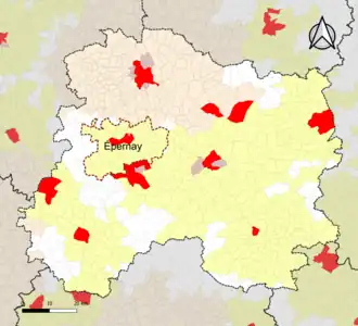 Localisation de l'aire d'attraction d'Épernay dans le département de la Marne.