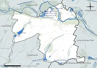 Carte en couleur présentant le réseau hydrographique de la commune