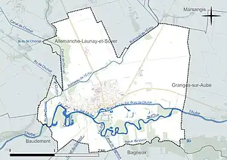 Carte en couleur présentant le réseau hydrographique de la commune