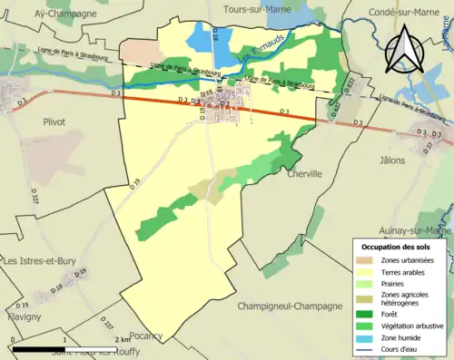 Carte en couleurs présentant l'occupation des sols.