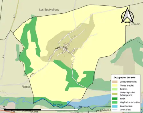 Carte en couleurs présentant l'occupation des sols.